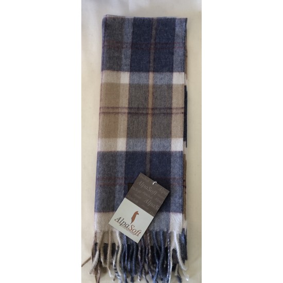 Baby Alpaca/Acrylic/Nylon Blend Scarf, Blue Check