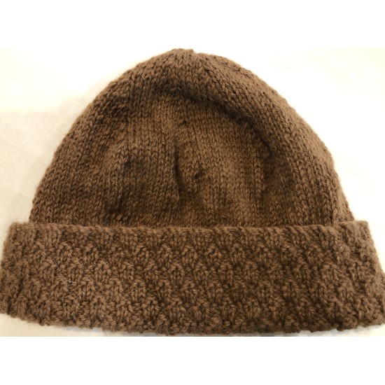 Handmade 100% Alpaca Beanie, Brown with check band