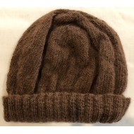 Handmade 100% Alpaca Beanie, Brown with rib band