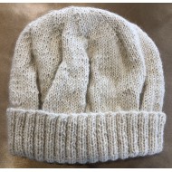 Handmade 100% Alpaca Beanie, White with rib band