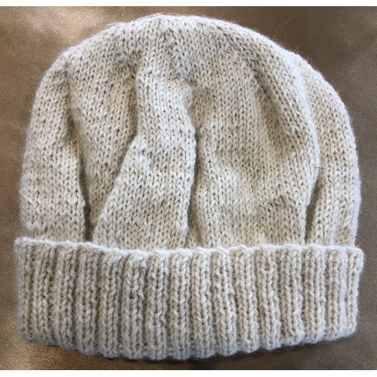 Handmade 100% Alpaca Beanie, White with rib band