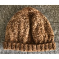 Handmade 100% Alpaca Beanie, Brown with rib band