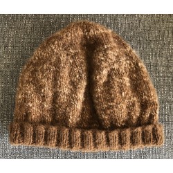 Handmade 100% Alpaca Beanie, Brown with rib band