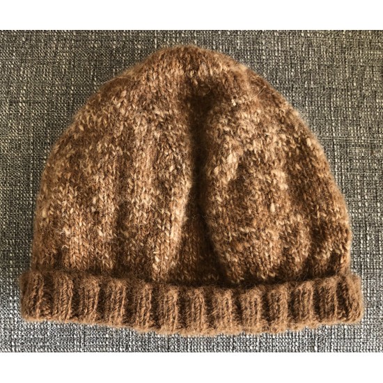 Handmade 100% Alpaca Beanie, Brown with rib band