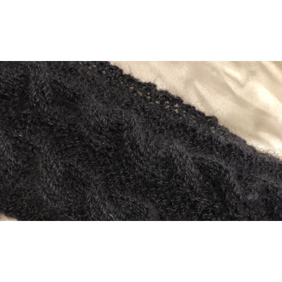 Handmade 100% Alpaca Ear Warmers, Black with Cable Detail
