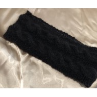 Handmade 100% Alpaca Ear Warmers, Black with Cable Detail