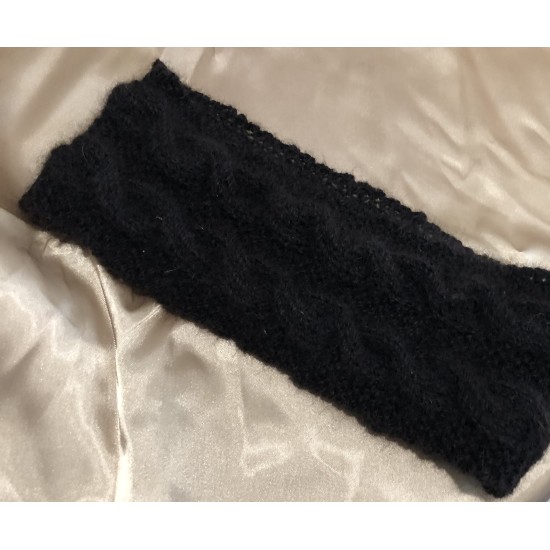 Handmade 100% Alpaca Ear Warmers, Black with Cable Detail