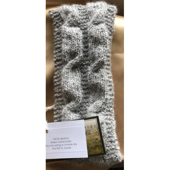 Handmade 100% Alpaca Ear Warmers, Grey with Cable Detail