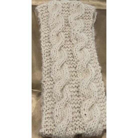 Handmade 100% Alpaca Ear Warmers, White with Cable Detail