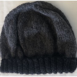 Handmade 100% Alpaca Beanie, Grey with Black rib band