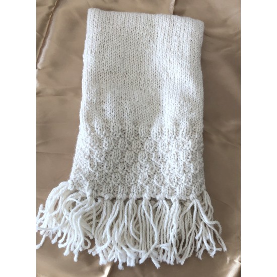Handmade 100% Alpaca Scarf with Check pattern, Natural White