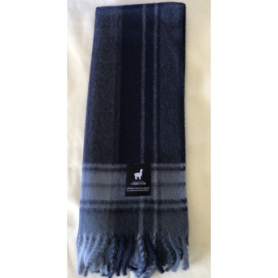 Alpaca Scarf, Navy Check, 100% baby alpaca