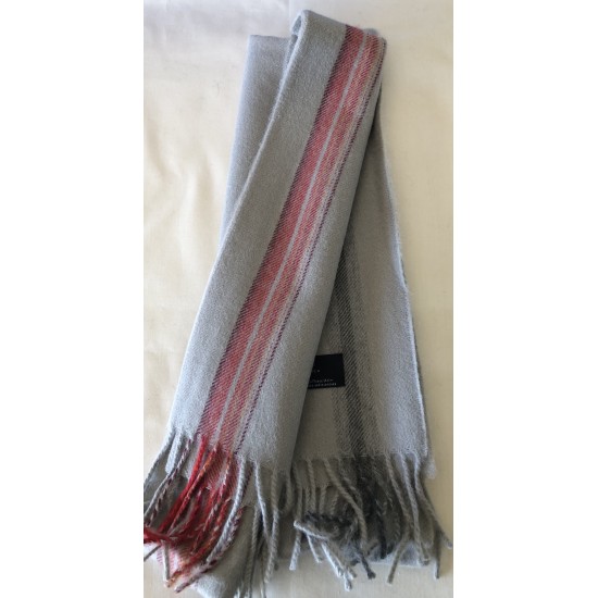 Alpaca Scarf, Grey With Red Stripes, 100% baby alpaca