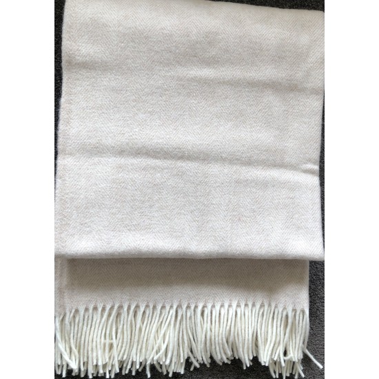 Alpaca/Wool Throw, Cream in Herringbone Pattern