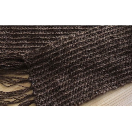 Handmade 100% Alpaca Scarf in Fisherman's Rib Pattern, Brown