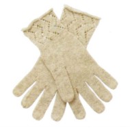 100% Baby Alpaca Gloves, Lace Design, Cream