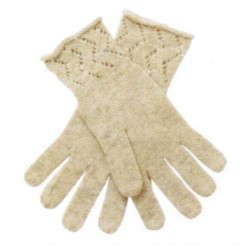 100% Baby Alpaca Gloves, Lace Design, Cream