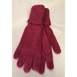 Alpaca Gloves, Basket Weave Design, Red, 100% baby alpaca