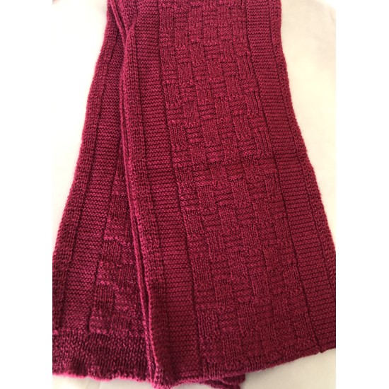 Alpaca Scarf, Basket Weave Design, Red, 100% baby alpaca