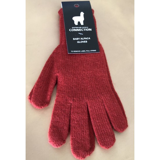 100% Baby Alpaca Gloves, Chilli, Medium Size