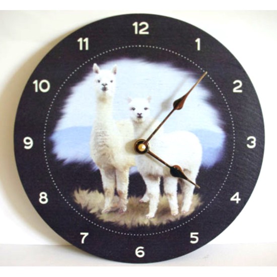 Handmade Slate Clock With Alpaca Scene